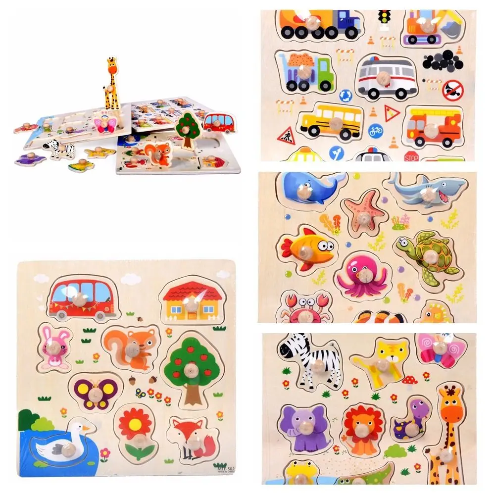 Puzzle marino Puzzle per bambini in legno Puzzle cognitivo di piccole dimensioni Giochi di puzzle per veicoli animali Ragazzi