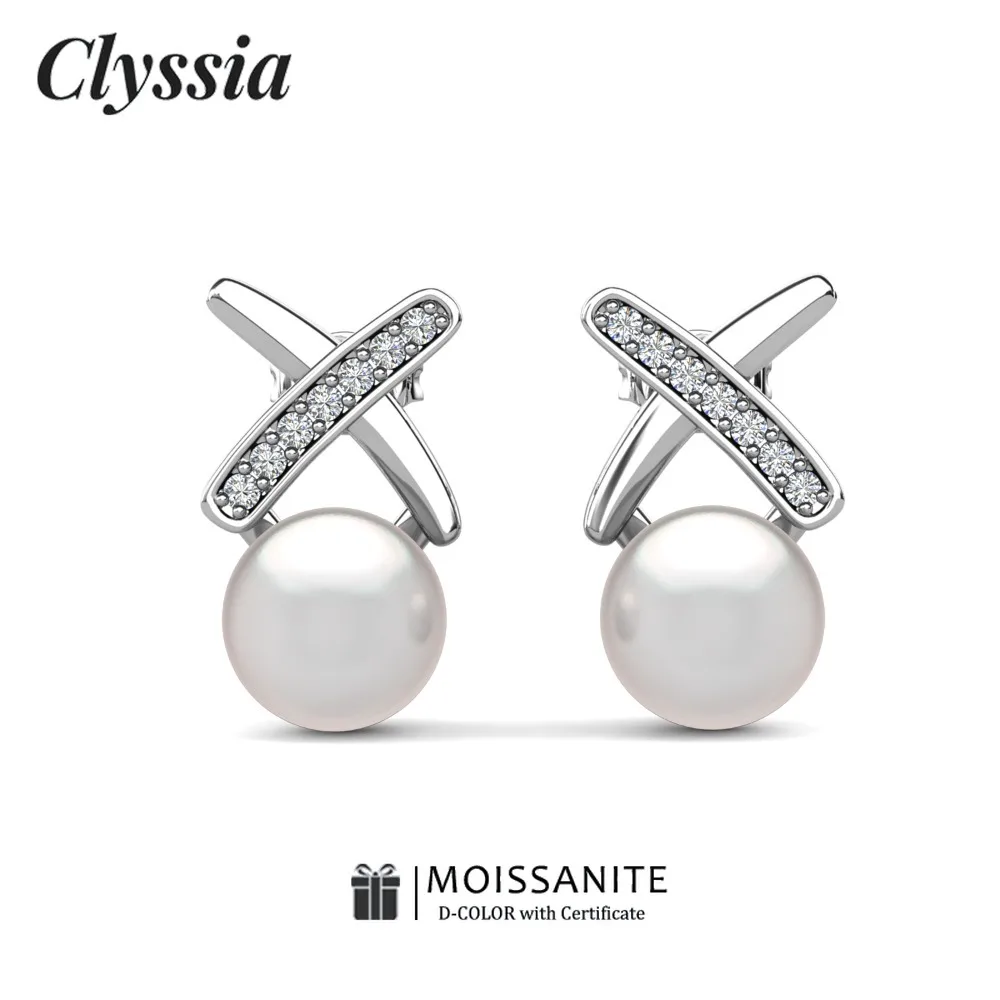 

CLYSSIA изящные серьги с муассанитом, стерлинговое серебро 925 пробы, инкрустированные жемчугом, ювелирные изделия для женщин, подарки на день рождения, свадьбу
