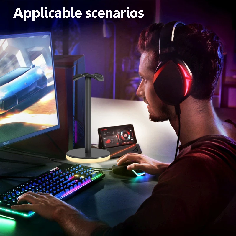 سطح المكتب مضيئة سماعات حامل انفصال ABS + سبيكة سماعة الألعاب حامل عرض الرف مع قاعدة مضادة للانزلاق اللمس التبديل