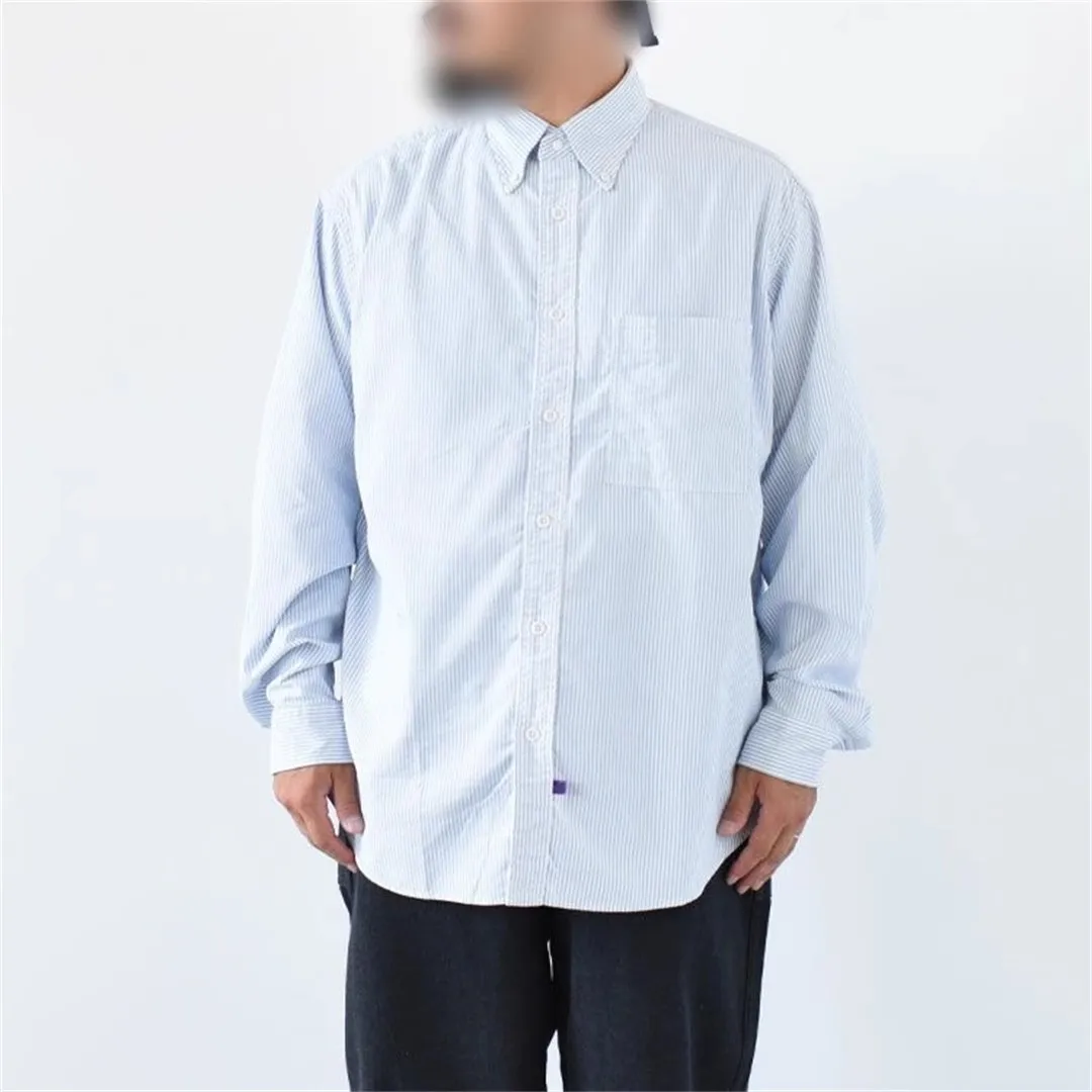 Original Japanese Workwear Vintage Purple Label Striped Long Sve Ox Cloth Men's irt Loose Casual Versatile Breathable