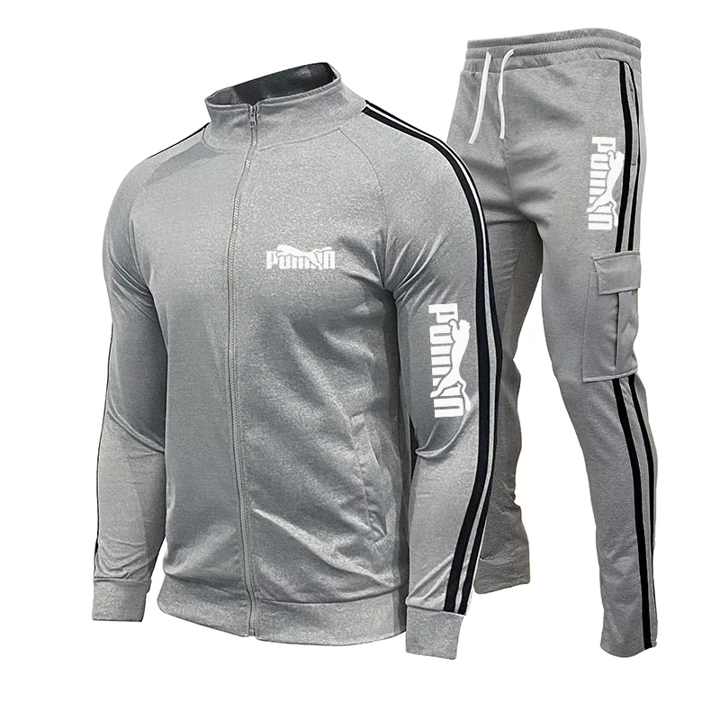 2024 New ,Men\'s Zippered Jacket Two-Piece Set, Men\'s Sports Zippered Shirt And Pants, Sportswear Set, Fitness Suit, Tight Pants