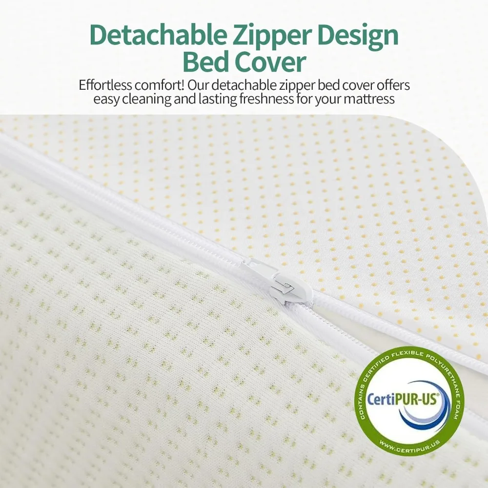 مرتبة مزدوجة للشاي الأخضر مقاس 5 بوصات في صندوق، مرتبة إسفنجية الذاكرة متوسطة الحجم لتخفيف الضغط، غطاء قابل للإزالة والغسل