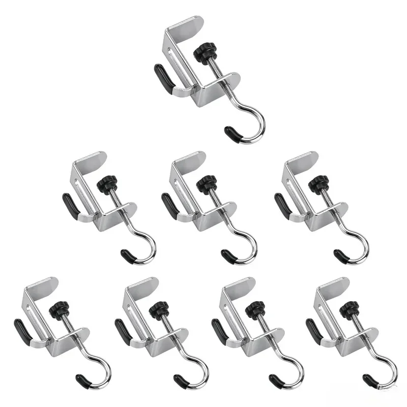 8-Piece Adjustable Desk Edge Clip-On Backpack Hook Set, Double-Layer Double Hook Installation Without Drilling, Removable Non-Slip Table Protector Pads, Multi-Purpose Storage Hanger for Backpacks and Headphones in Classrooms, Dorms, and Offices, Space-Saving Desktop Organization Accessory