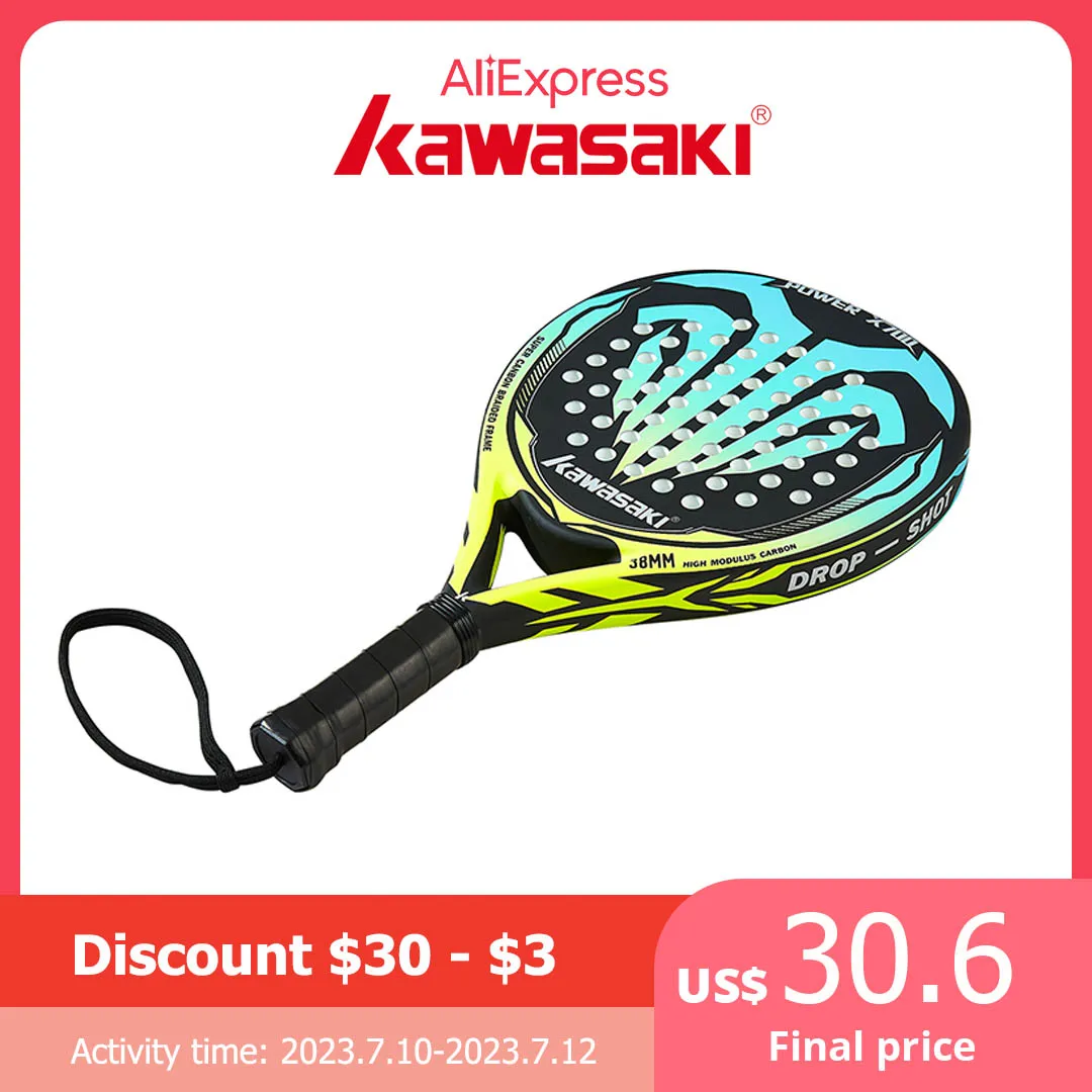 Kawasaki Padel Tennis Carbon Fiber Soft EVA Face Tennis Paddle Racquet Racket with Padle Bag Cover Power Beach Tennis Paddle