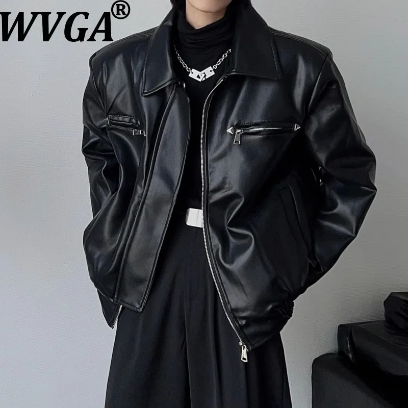 

WVGA весна осень новая мужская куртка Tide Dakwear из искусственной кожи с длинными рукавами нишевая шикарная повседневная элегантная куртка с отложным воротником W15462