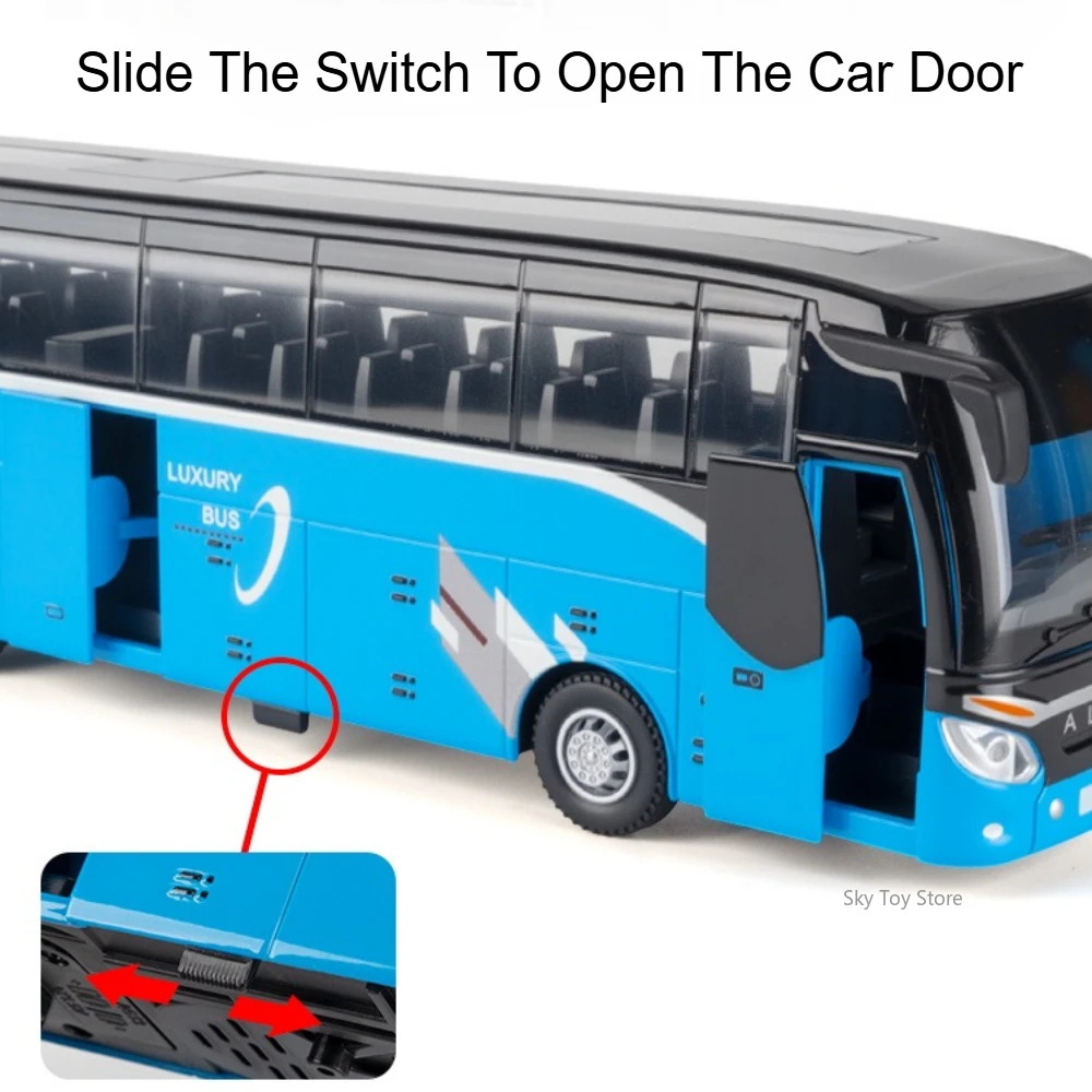 1:30 Biznesowy Pojedynczy Odlewany Model Autobusu Dwupoziomowego ze Stopu Metalu Zabawki Samochody Otwierane Drzwi Dźwięk Światło Auta z Napędem Pull Back Prezent na Boże Narodzenie dla Dzieci