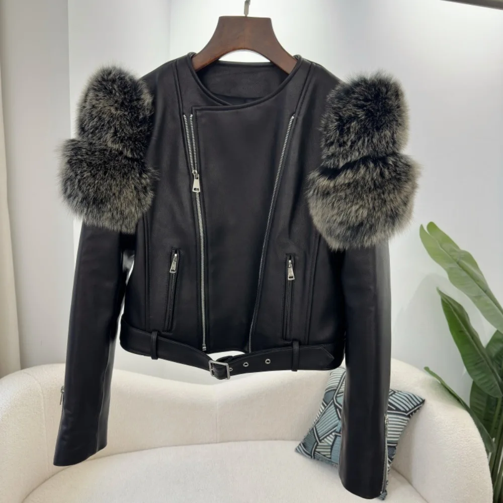 2024 leather jacket women's short leather jacket women's Korean version Spring and Autumn genuine leather sheepskin high