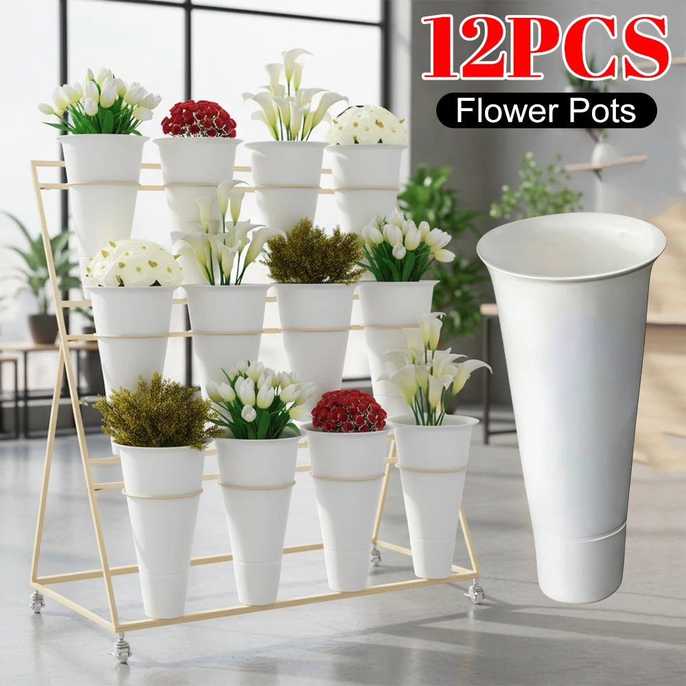 

Набор из 12 конических поддонов для растений (подставки для цветов не входят в комплект) – пластиковые конические вазоны для дома, патио, балкона, сада