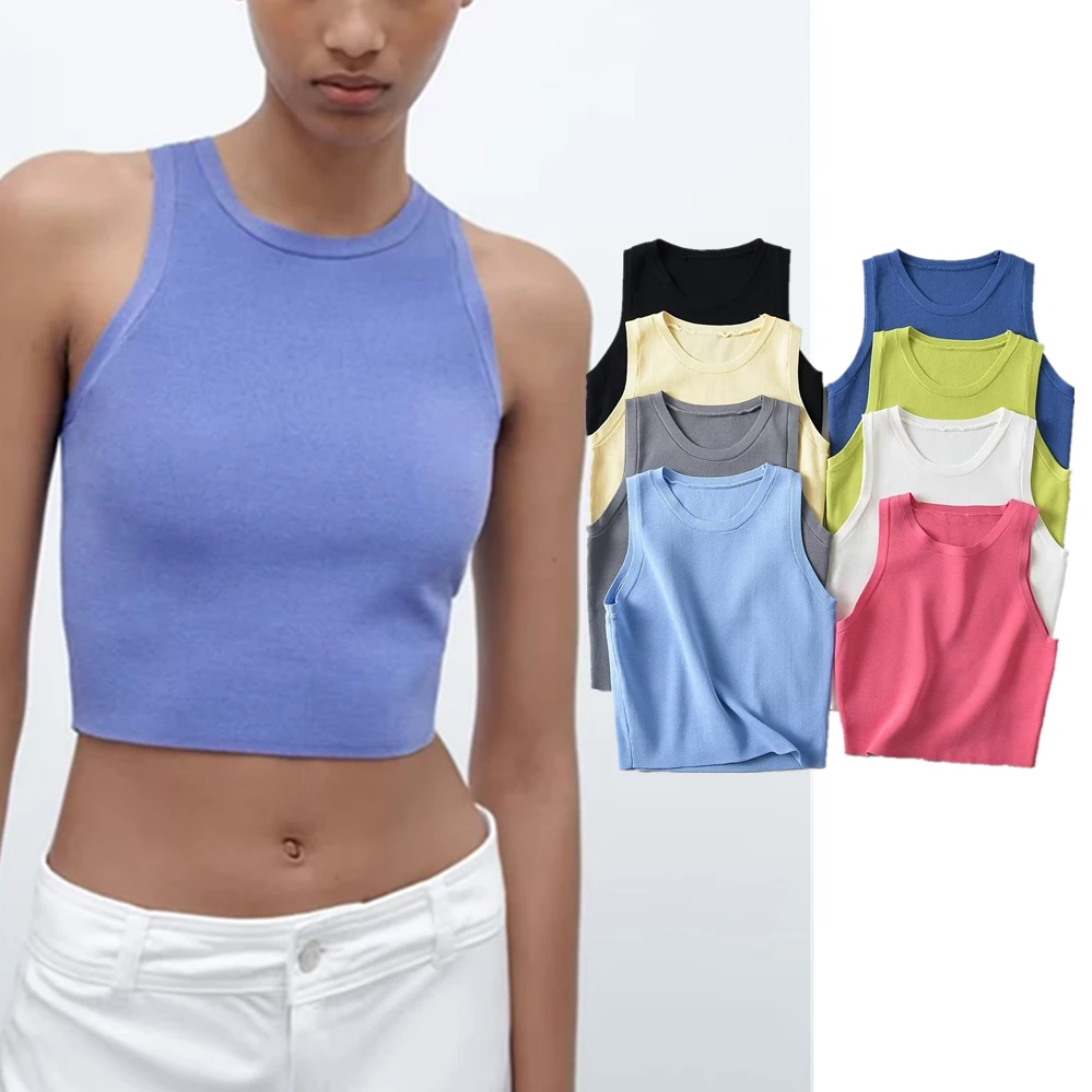 

Withered Ins Fashion Girls High Street Tank Tops For Summer Candy Color Sexy Cropped Ribbed T-shirt Women