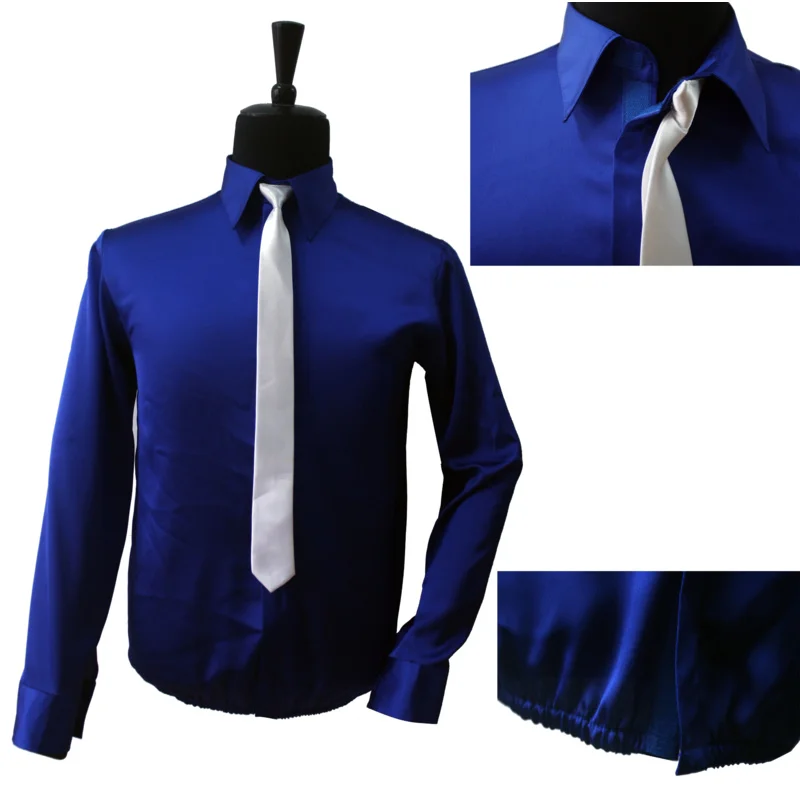 Michael Jackson Smooth Criminal Blue Shirt with Tie MJ Top Cosplay Costume Unisex Handmade High Quality AS5672