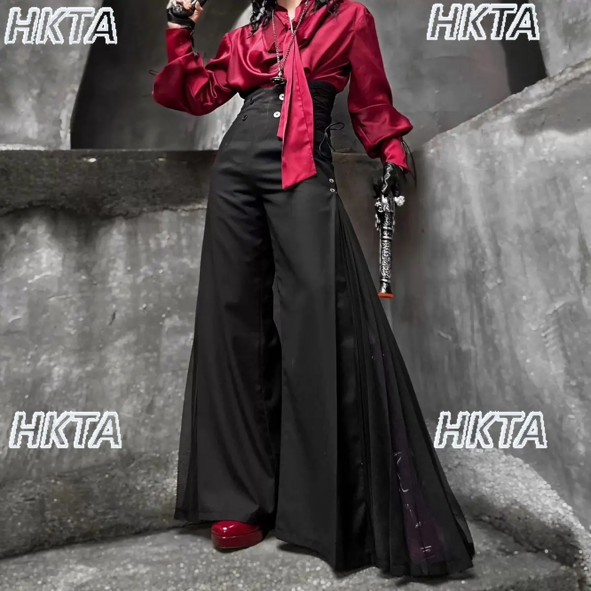 Dark Subculture Y2k Autumn New High Waist Loose Wide Leg Pants Ladies Lolita Goth Vintage Sweet Cool Prince Black Trousers Women