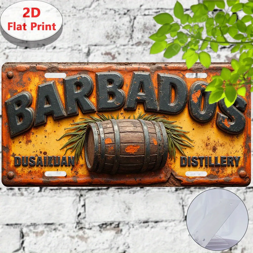 2D Flat, 1pc Vintage Barbados Distillery  Sign Aluminum Wall Art , Rustic Industrial Decor for Home, Garage, Bar