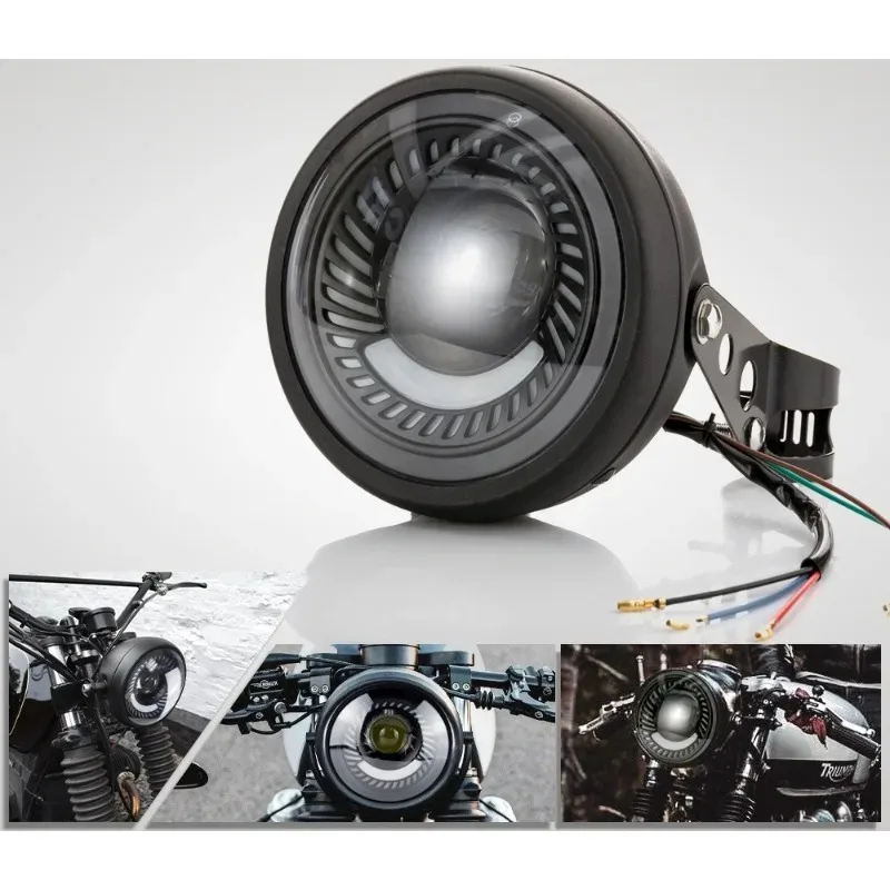 

Poer For Motorcycle Headlight with Bracket High Low Beam Round Headlamp for Cruisers Chopper Bobber Cafe Racer Custom Universal