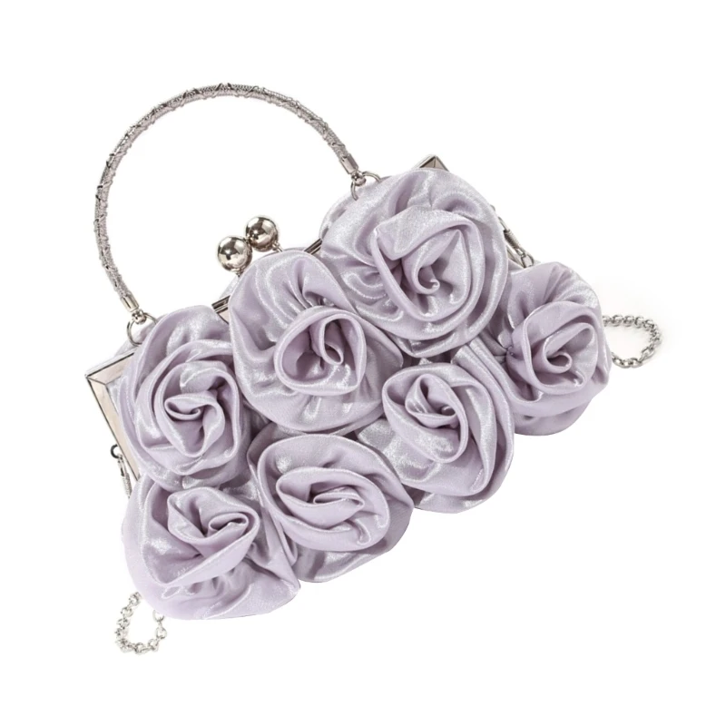 Luxury Satins Handbag with 3D Rose Floral Details Women's Evening Clutch Purse