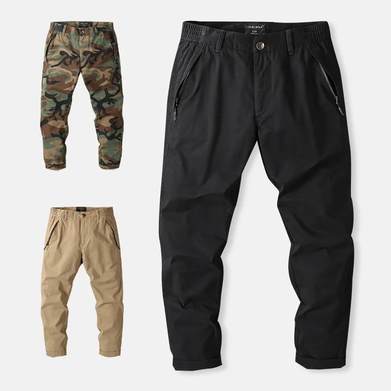 Solid color men's cargo pants new straight loose comfortable Slim sports pants men's casual pants camouflage