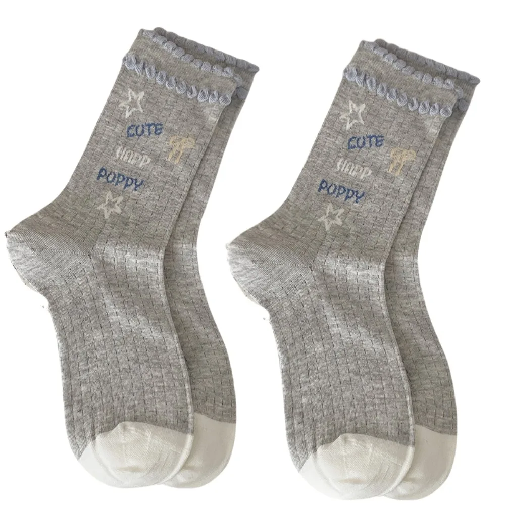 

2 пары модных милых хлопковых носков с героями мультфильмов, тонкие носки до середины икры со звездами, женские дышащие летние носки-трубы для собак, женские