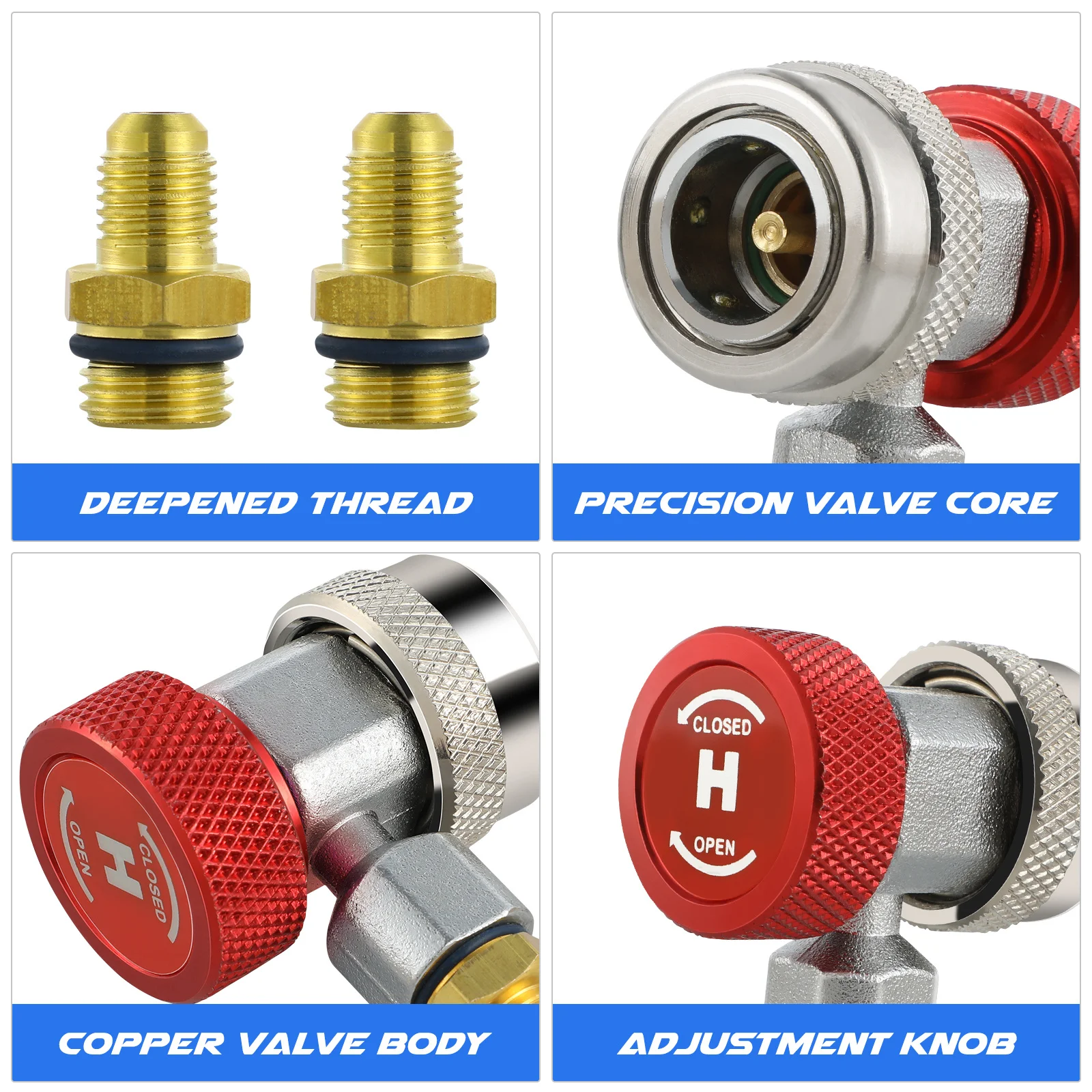 Kit Konektor Alat AC R134A Quick Coupler Adapter Untuk HVAC High Low 1/4 inci Sae Aluminium Bronze Dapat Dilepas