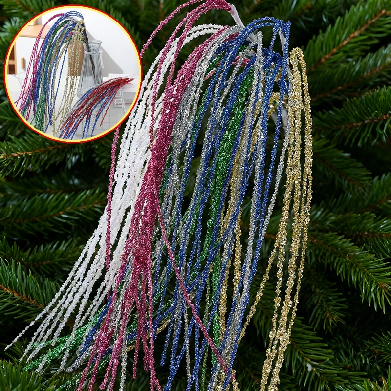 

Gold Glitter Christmas Tree Branches Artificial Wheat Ears Decoration with Tassels for Xmas Party Home Festive Ornament Supplies