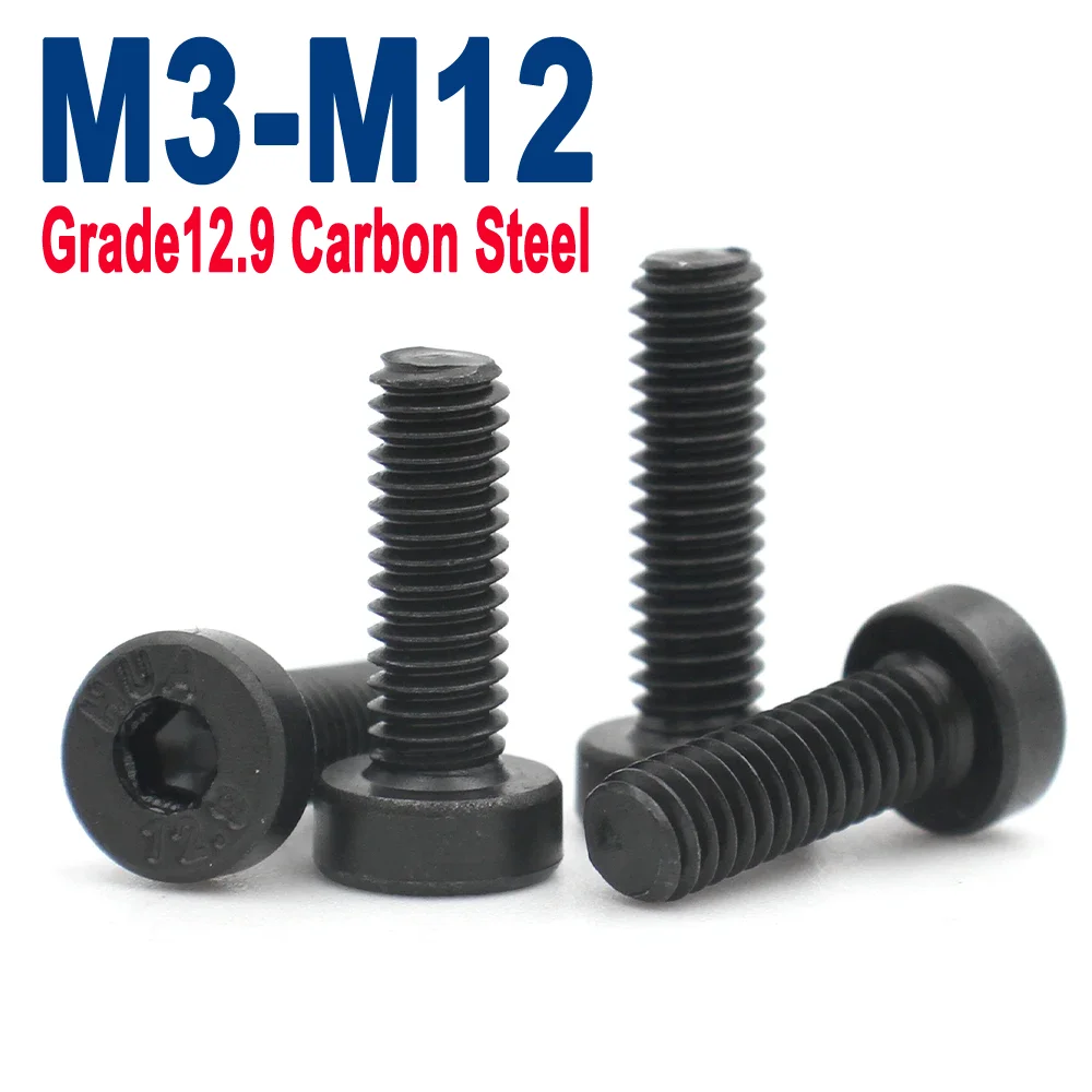 

2-20pcs M3 M4 M5 M6 M8 M10 M12 DIN7984 Grade12.9 Carbon Steel Hexagon Hex Socket Thin Short Low Cap Head Screw Bolt