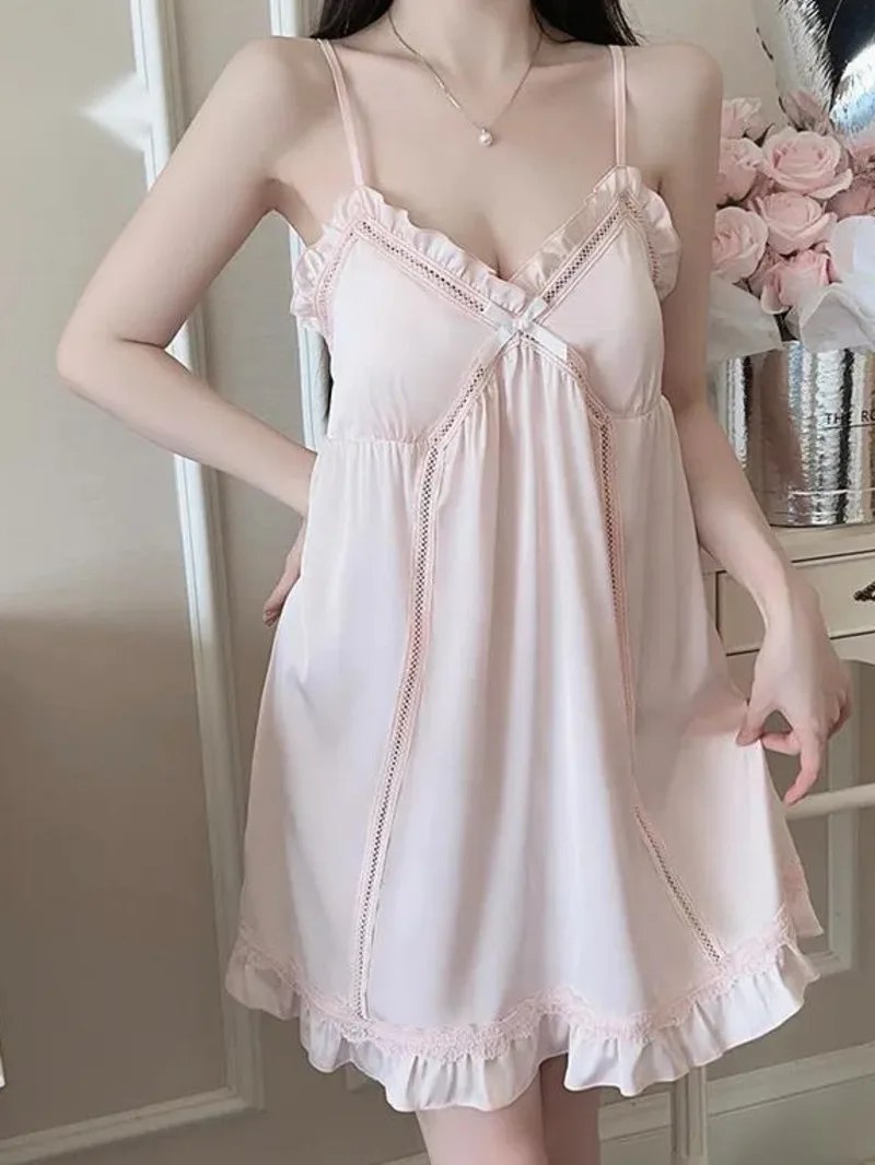 فستان نسائي مثير عميق على شكل حرف V ساخن مع منصات الصدر رغبة نقية ناعمة من الساتان مع فيونكة فستان بدون ظهر عميق على شكل حرف V بدون أكمام 9SY2 #1