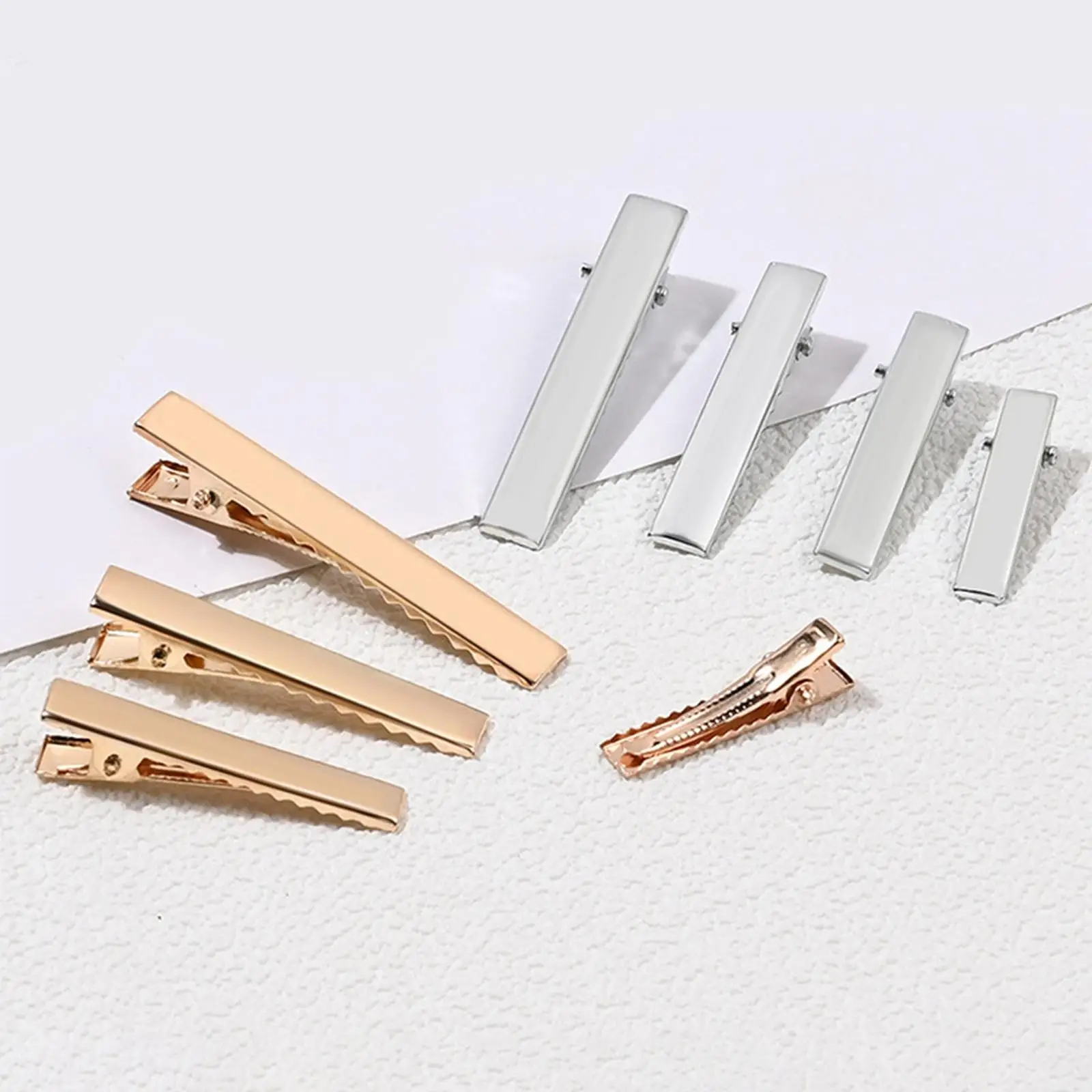 50x Alligator Hair Clips, Single Prong Golden Flat Top Metal Hairclips Hair