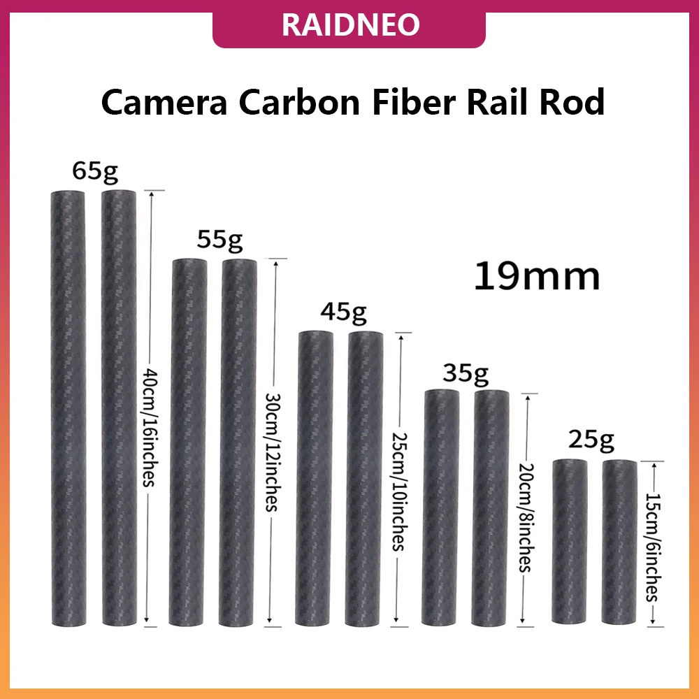 2 Pcs 19mm aste per binari in fibra di carbonio per fotocamera 6/8/10/12/16 pollici per Follow Focus Matte Box Rod Rail Support System DSLR Shoulder Rig