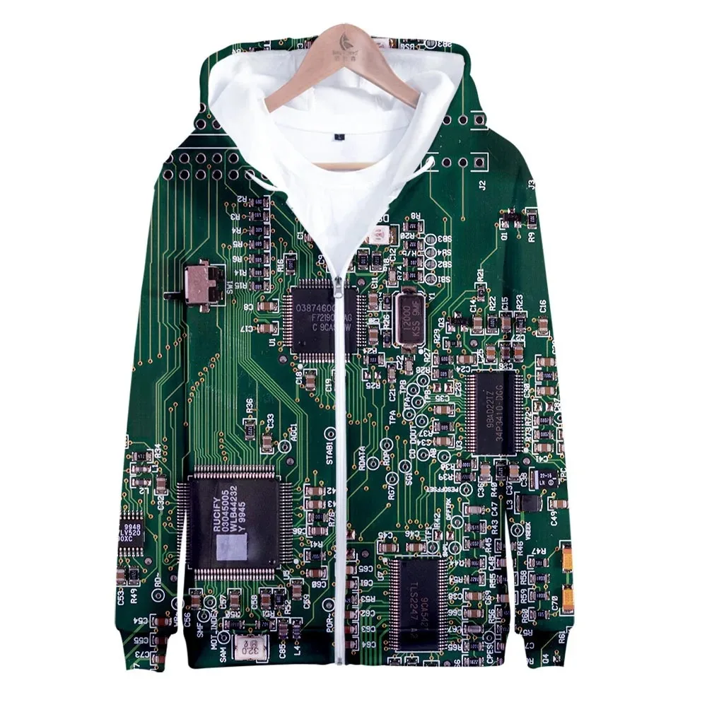 Circuit Board 3D Print Zip Up Women/Men Hoodie Sweatshirt Streetwear Hip Hop Electronic Chip Zipper Hooded Jacket Male Outerwear