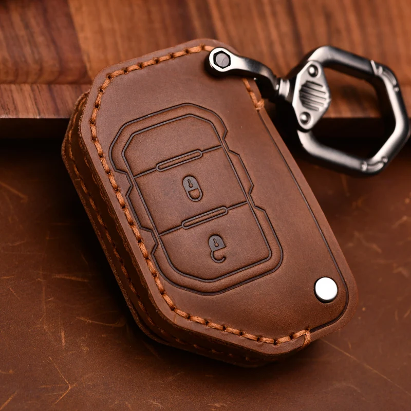 Protector de cuero genuino para Jeep Wrangler JL JLU Rubicon gladiador JT Sahara JLU funda para llave Fob