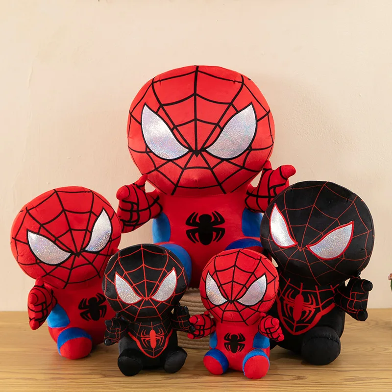 25CM Anime Marvel Spider Man Plush Doll Kawaii Cute Cartoon Red Black Stuffed Doll Home Room Decor Peluche Pillow Birthday Gifts