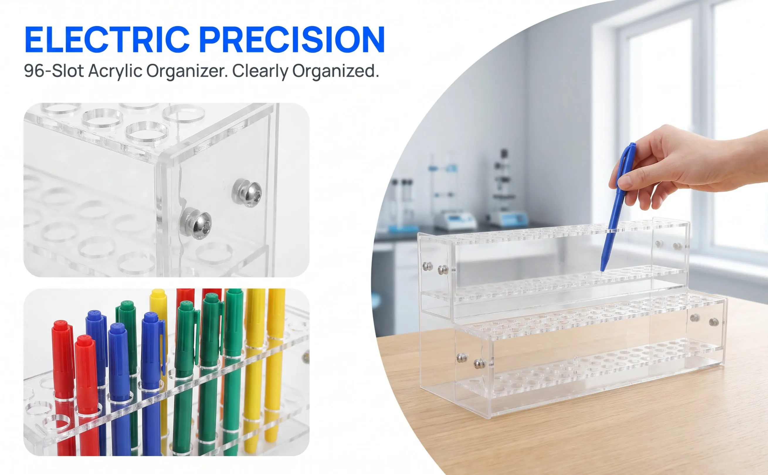 Acrylic Pen Display Stand 96 Holes Double Layer Clear Organizer for Pens Markers Brushes Desktop Art Studio School Workspace