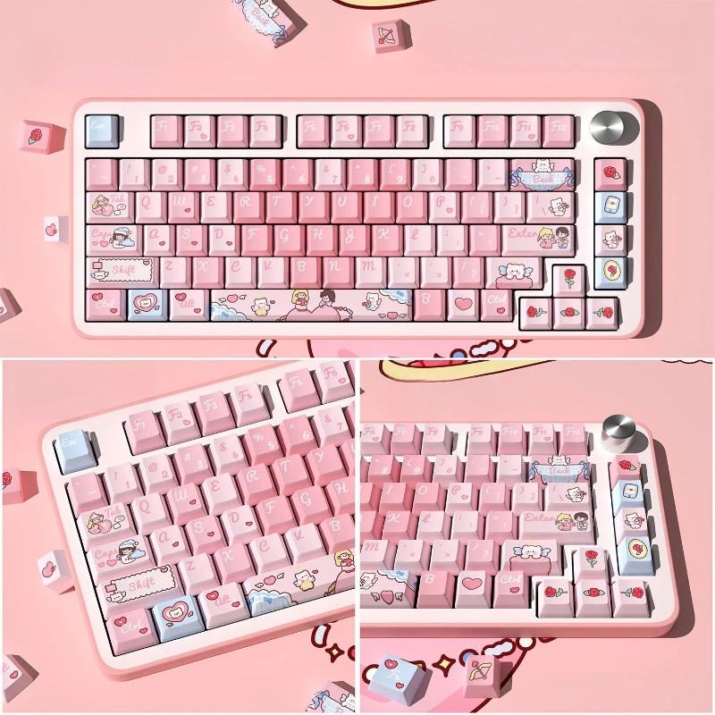 Kawaii Love Story PBT Keycaps Five Side Dye Sublimation Keycaps Matte Oil Proof Wear Resistant Keycaps for Mechanical Keyboard