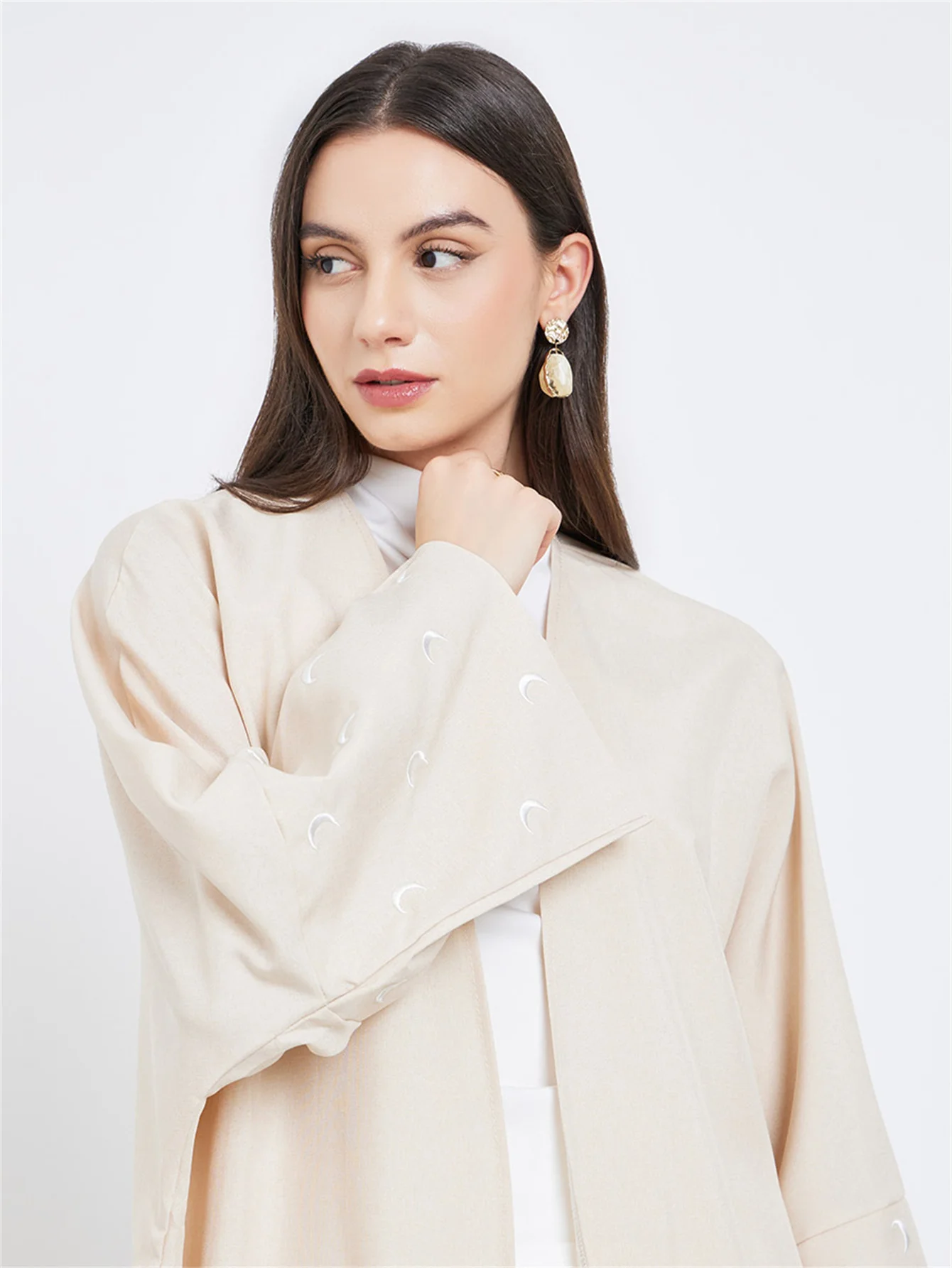 Middle Eastern Muslim Women Abayas Islamic Kaftans Casual Maxi Dresses Full Sleeve Jilbabs Embroidery Loose Open Front Abaya