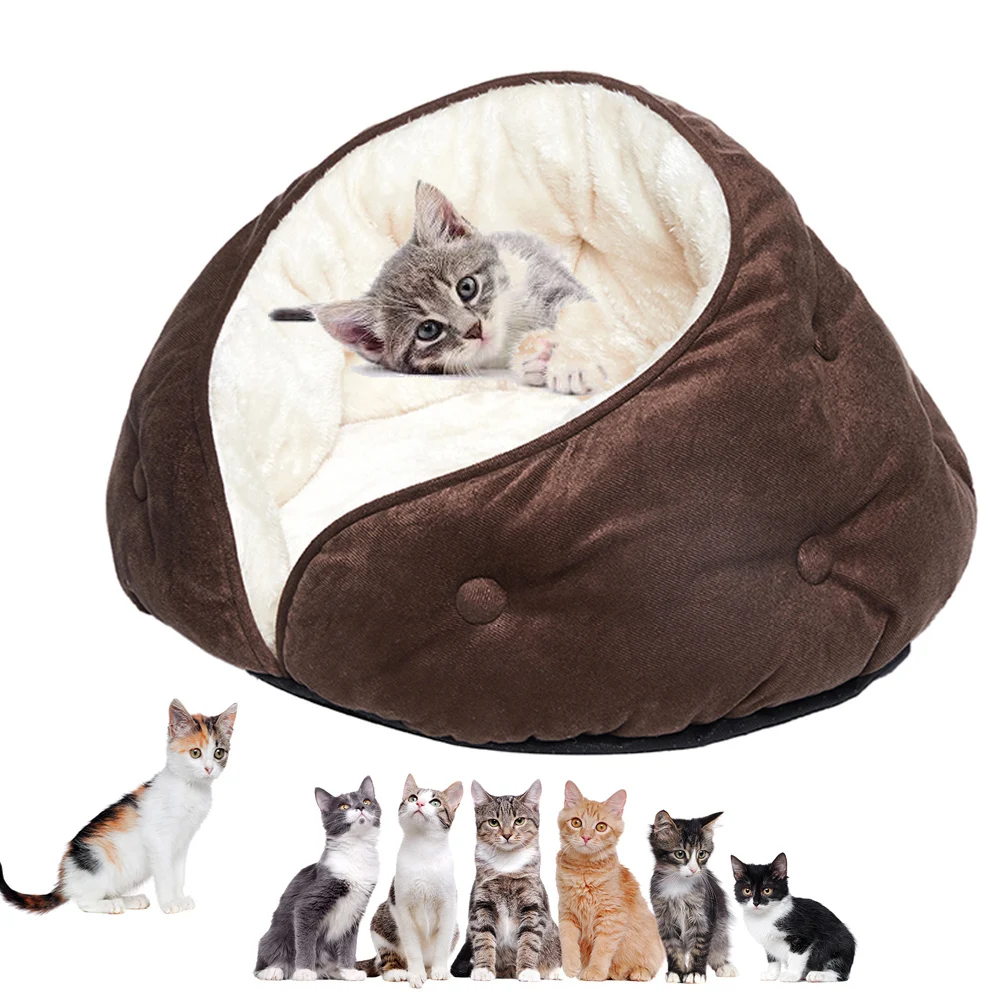 

Cat Cave Pet Bed Kitten House with Cover Round Cat Bed Puppy Mattress Warm Sleeping Nest Cave for Small dogs
