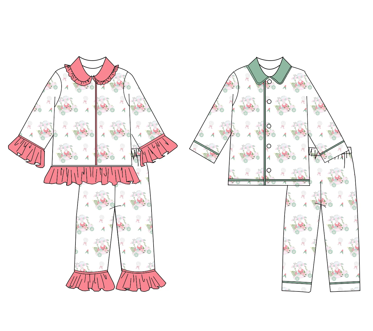

Autumn and winter children's pajamas set long sleeves and long pants Thanksgiving and Christmas milk silk wholesale custom