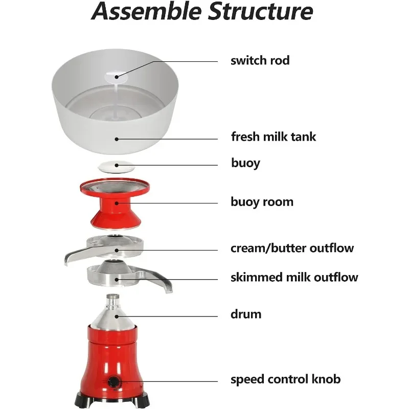 Authentizität garantieren. Milchcreme-Zentrifugalabscheider, elektrischer Sahneabscheider, Edelstahl, 100 l/h, Ziegenkuhmilch-Abscheider