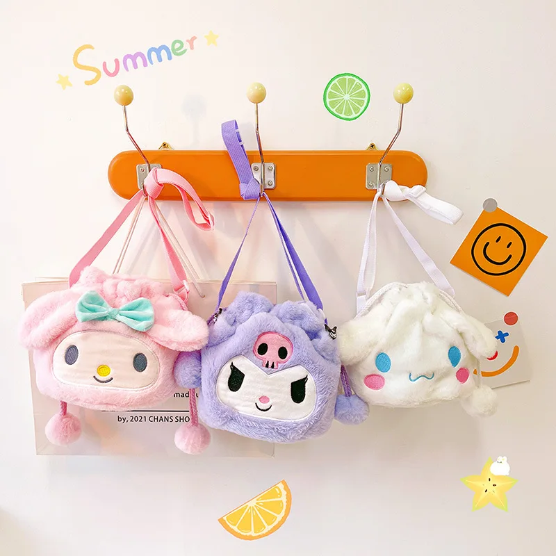 Anime Sanrio Kawaii Cinnamoroll Plush Doll Bag Cartoon Cute My Melody Kuromi Single Shoulder Oblique Straddle Bag Birthday Gift