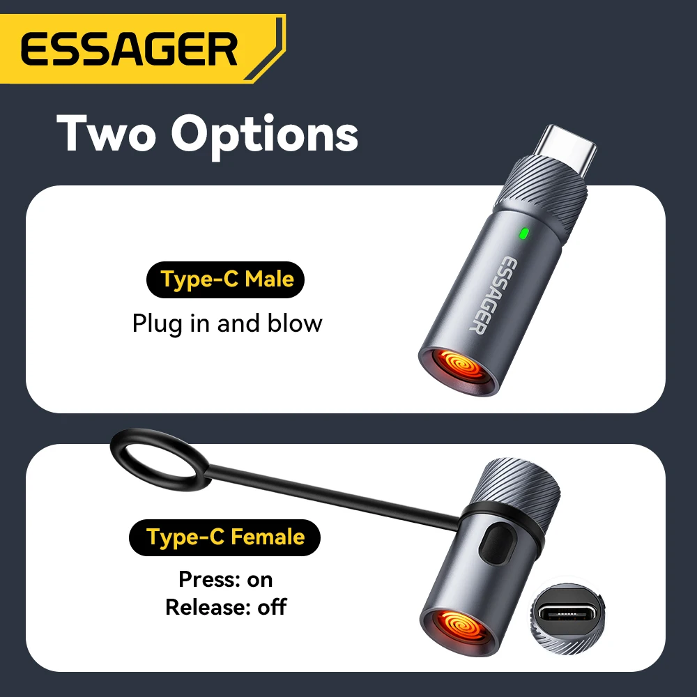Essager TypeC ولاعة السجائر الصغيرة سلك التنغستن تهب السلامة وتوفير الطاقة دون شحن يمكن حملها على الطائرة