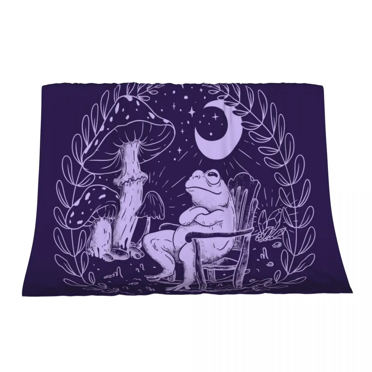 

Goblincore Aesthetic Cottagecore Frog Chilling - waiting for mushrooms to grow - Weirdcore Dreamcore Mycology Fung Throw Blanket