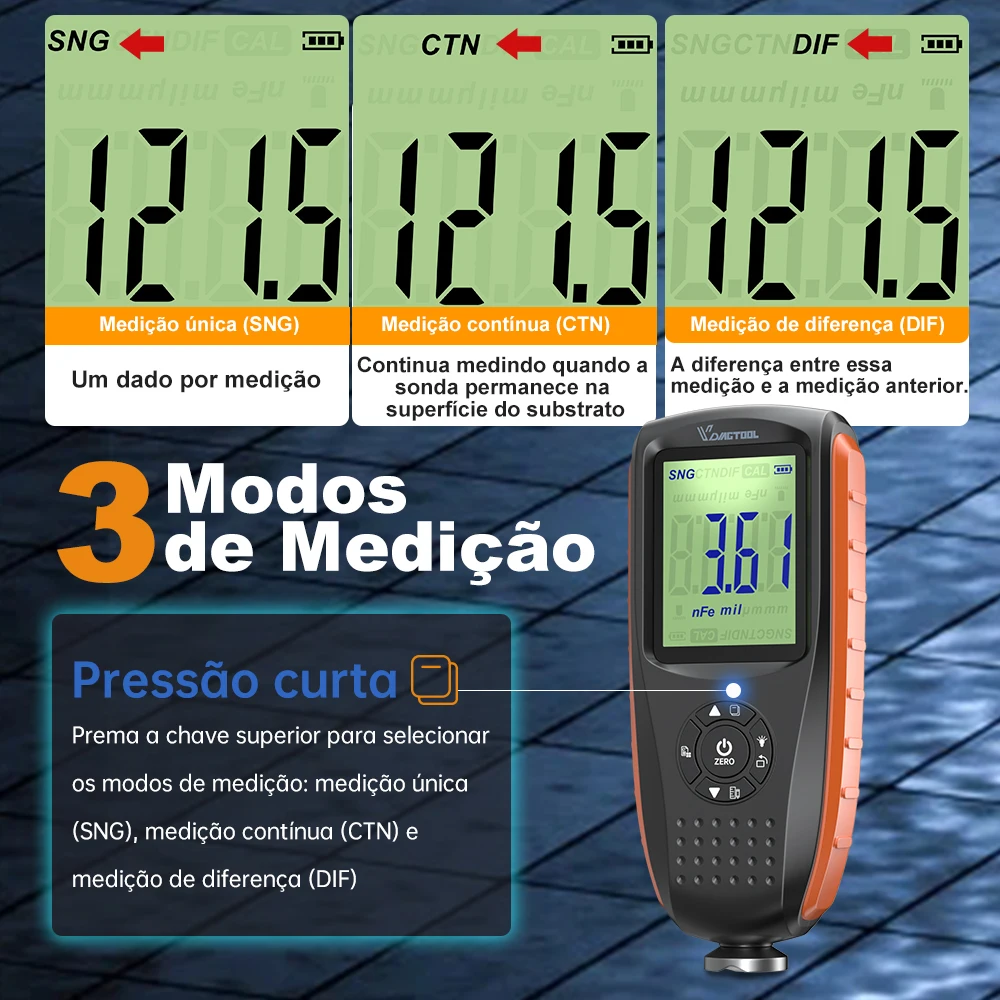 VDIAGTOOL VC200 Testador de Espessura de Revestimento Luz de Fundo Medidor de Espessura de Pintura de Carro Calibração Função Medidor de Espessura