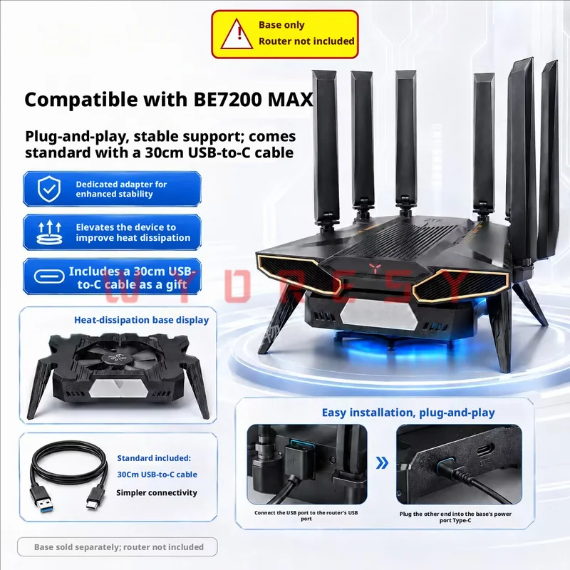 for ZTE (Ask BE7200PRO+/BE7200MAX) Router Fan Cooling Base Bracket Secure Network Hardware And Rapidly Disperse Heat Under Heavy