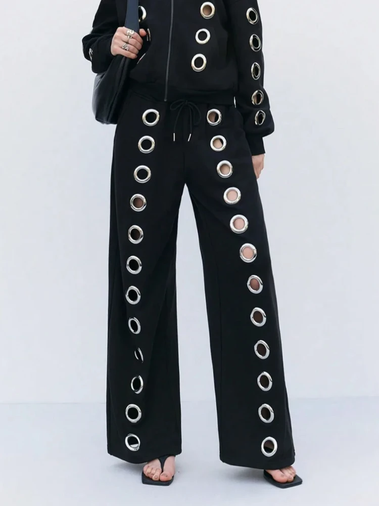 Esthetiek Herfst Decoratie Holle Creatieve Mode Hip Hop Punk Rechte Broek Gothic High Street Holle Losse Rechte Broek