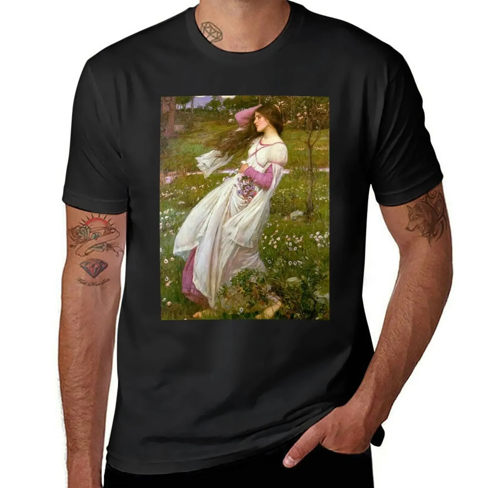 Vintage John William Waterhouse - Windswept 1903 Fine Art T-Shirt custom shirt anime clothes oversized mens plain t shirts