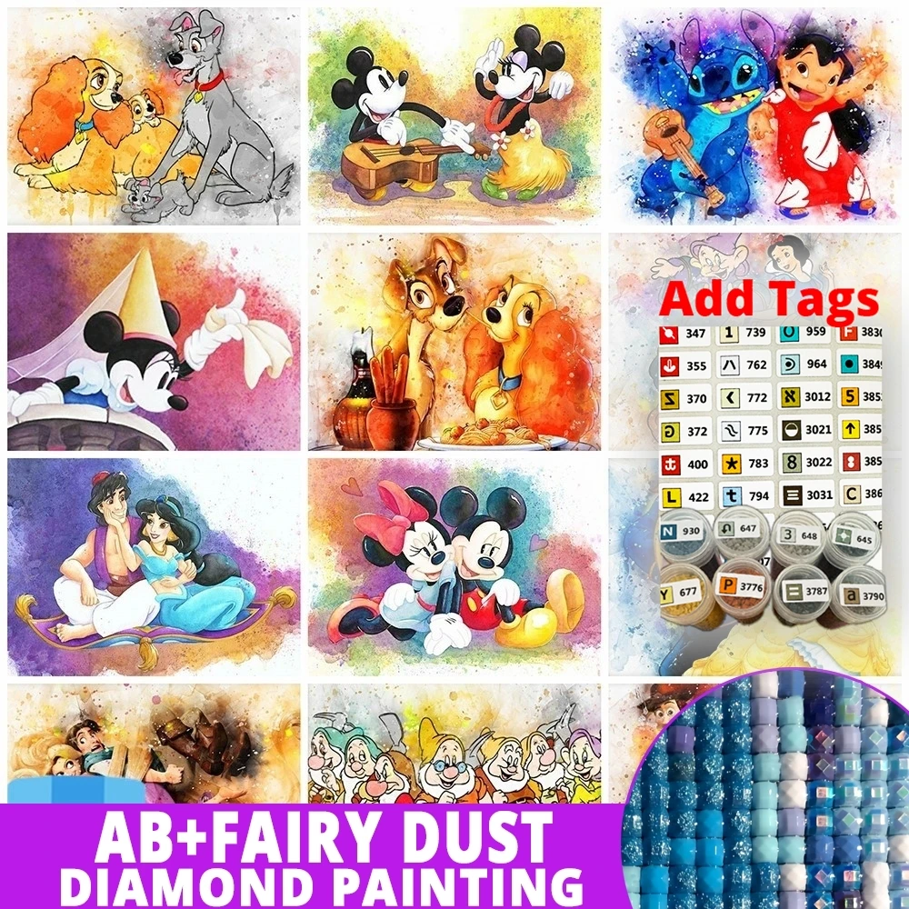 Con pegatina de símbolo Hada polvo AB Disney 5D pintura de diamante bordado Mickey Mouse dibujo perro Toy Story dibujos animados princesa mano