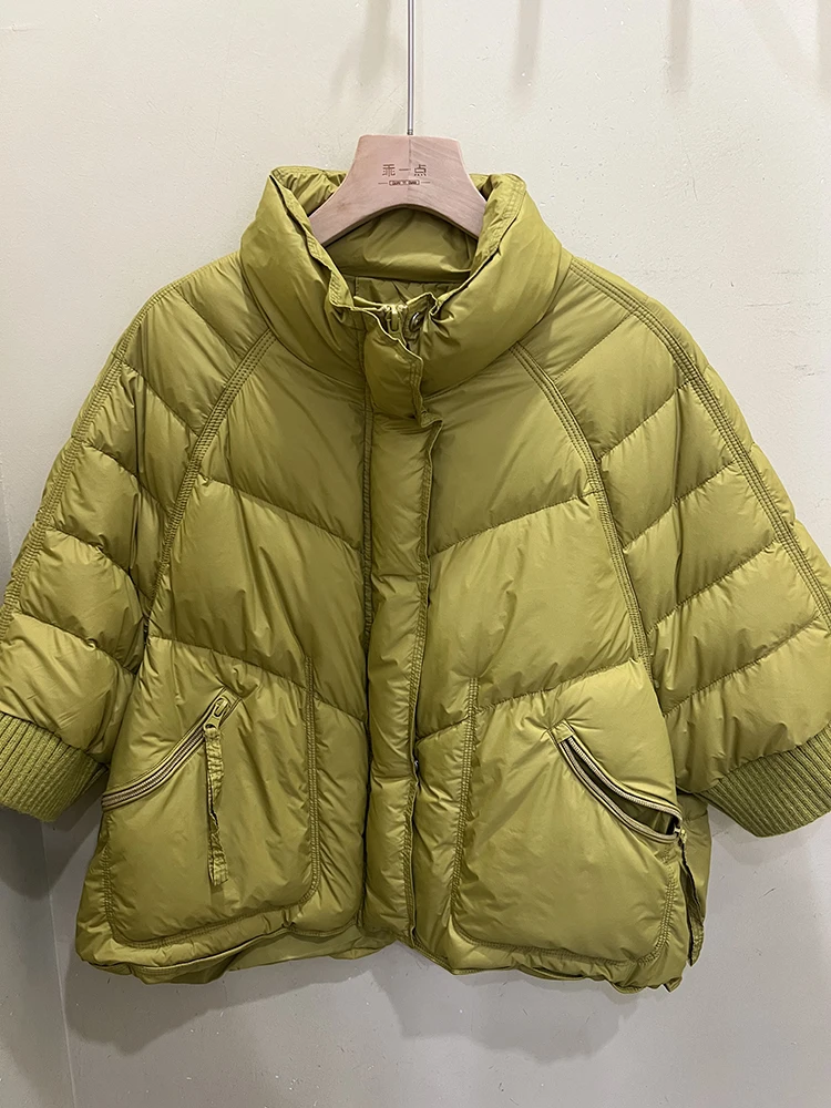 Winter Warm Thick Half Sleeved Cold Proof Jacket Female Bat Sleeve Short Down Jacket Women White Duck Down Zipper Parker Outwear