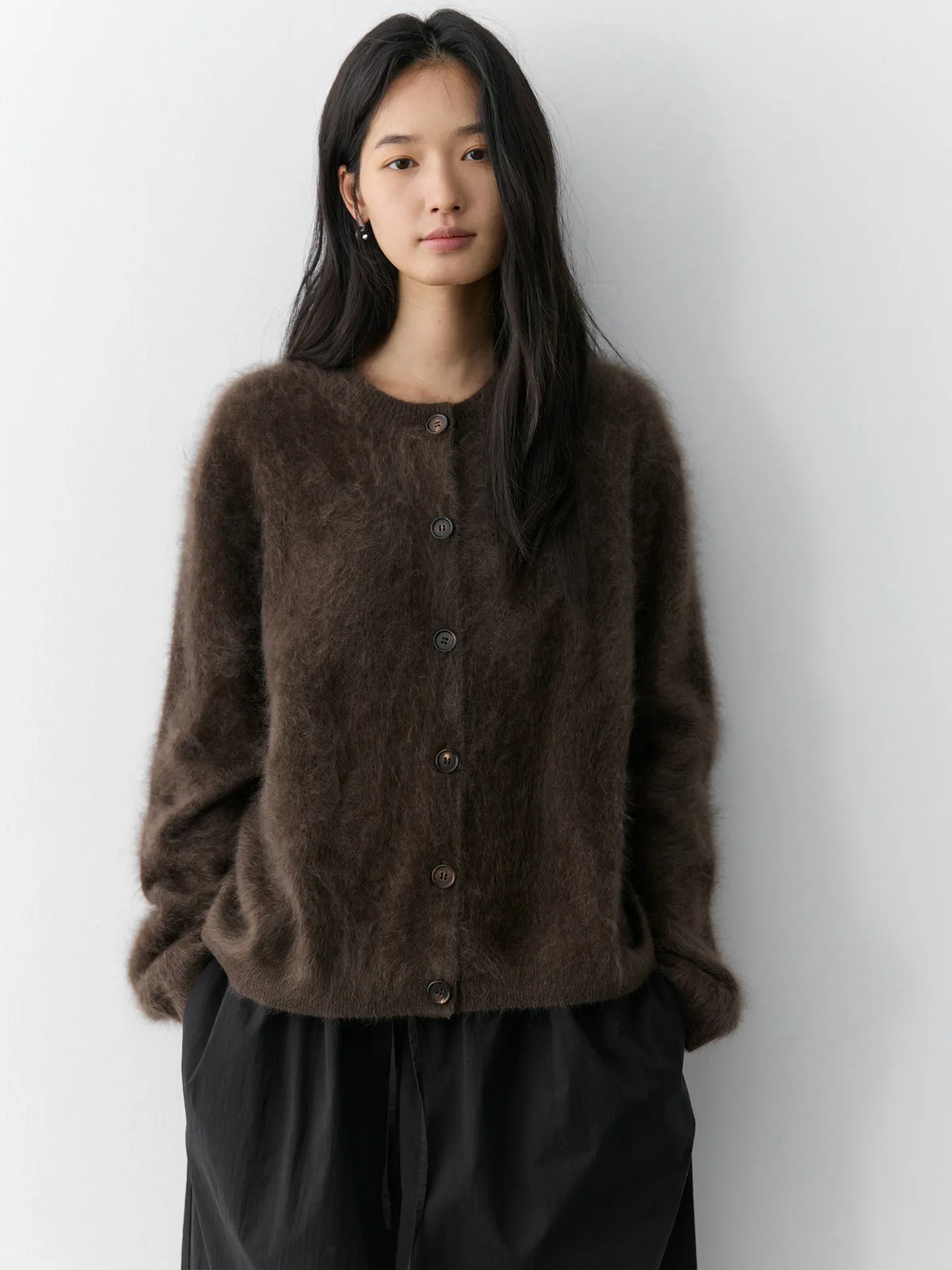 Du home spinning pure cashmere _ imported washed brushed process round neck loose short cardigan top
