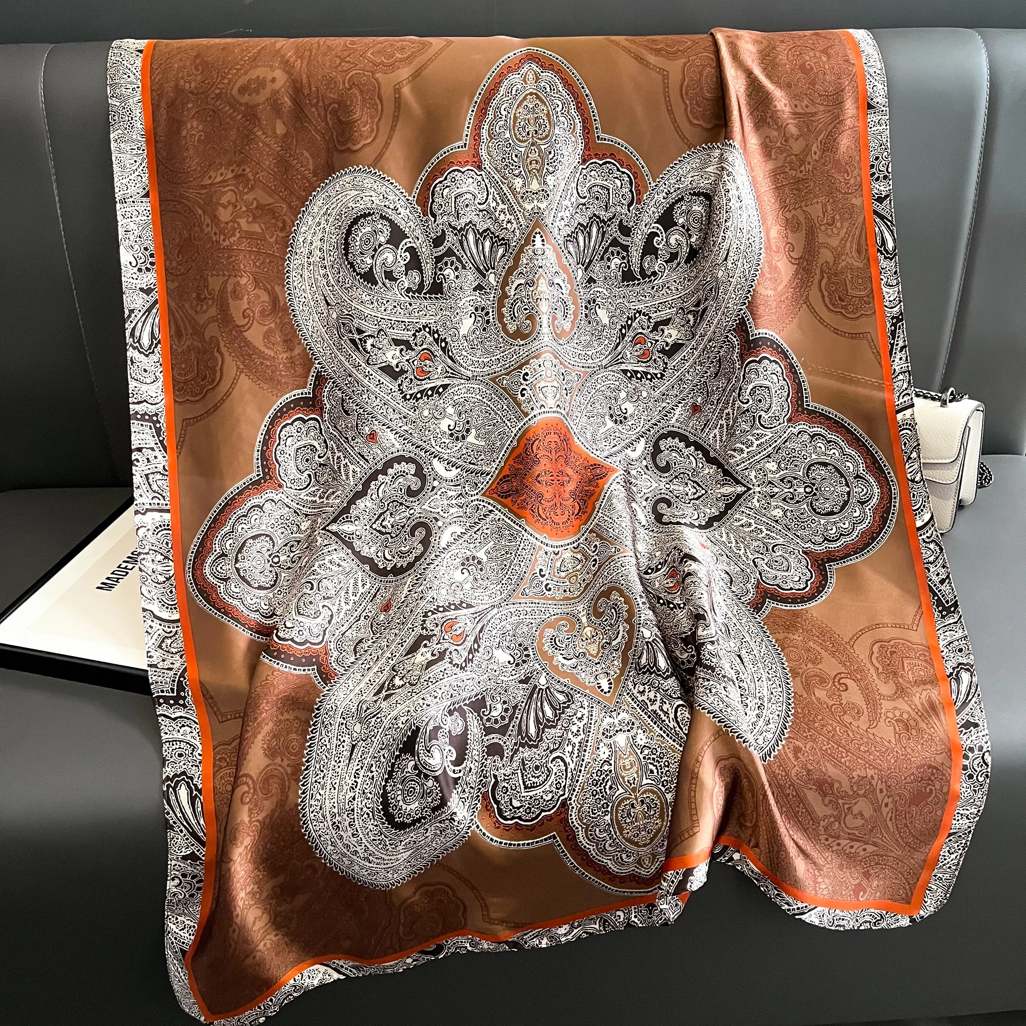 Bufandas de seda de marca de lujo para mujer, chales suaves geométricos de playa, bandana, silenciador, 180x90cm