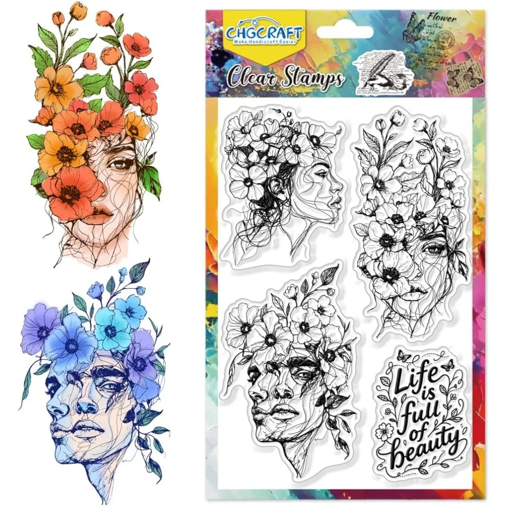 

1PC Face Lines Pattern Clear Stamps Transparent Flowers and Abstract Lines Stamp Seal