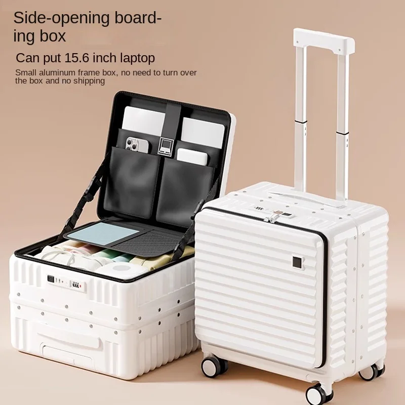 Front Opening 18/20 inch Suitcase Cabin Luggage Small 16 inch Short Trip Bag Ultra-light Aluminium Frame Luggage Large Capacity