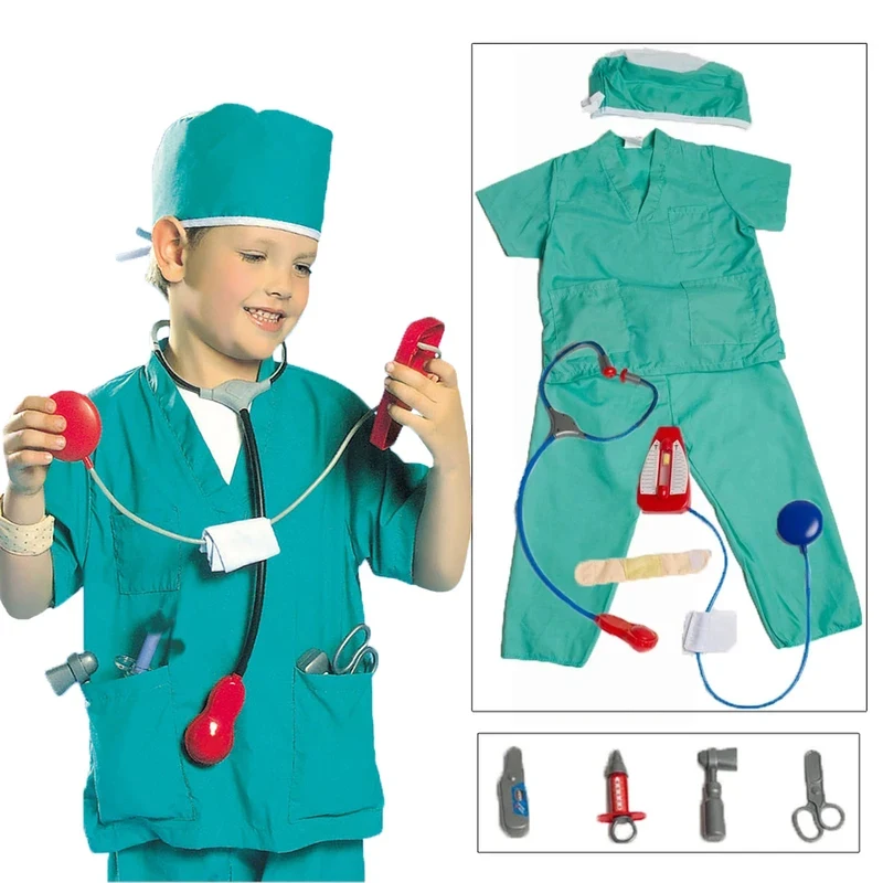 

✠2026✠ Umorden Kids Child Doctor Surgeon Costume Scrubs Kindergarten Role Play House Set for Boys Girls Halloween Dress Up Educ✠