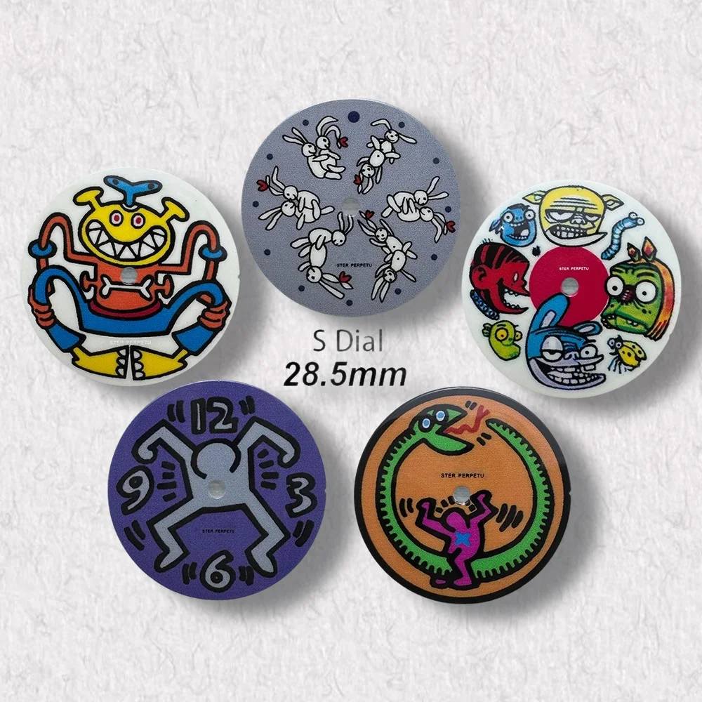 High-Quality  28.5mm S Logo Vitreous Enamel Anime Cartoon Dial NH35 NH36 Movement 3/3.8/4.2 o'clock Watch Modification Accessori